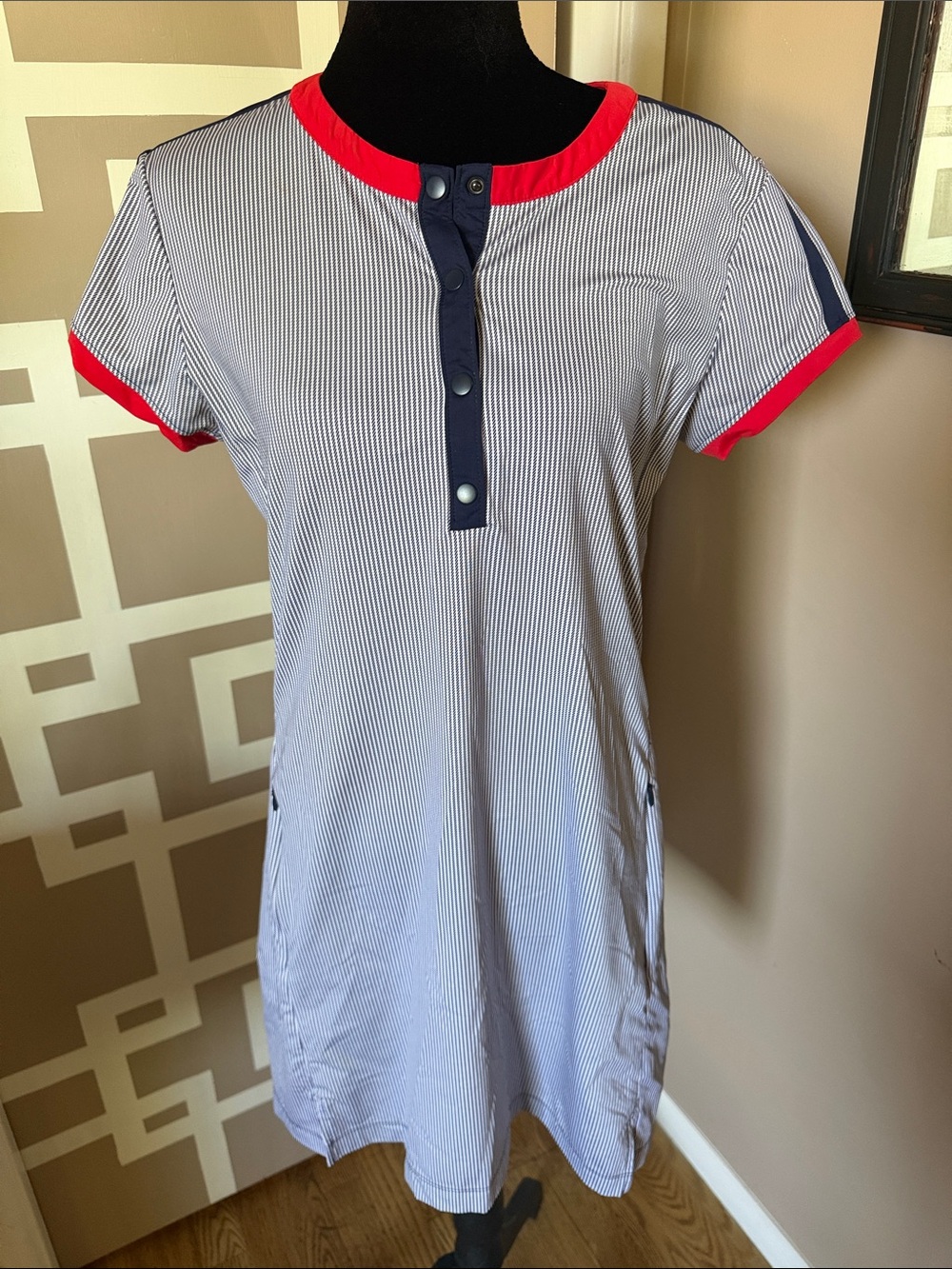 Kinona Approach Shot Short Sleeve Golf Dress, LIKE NEW SZ S Navy/White Stripe